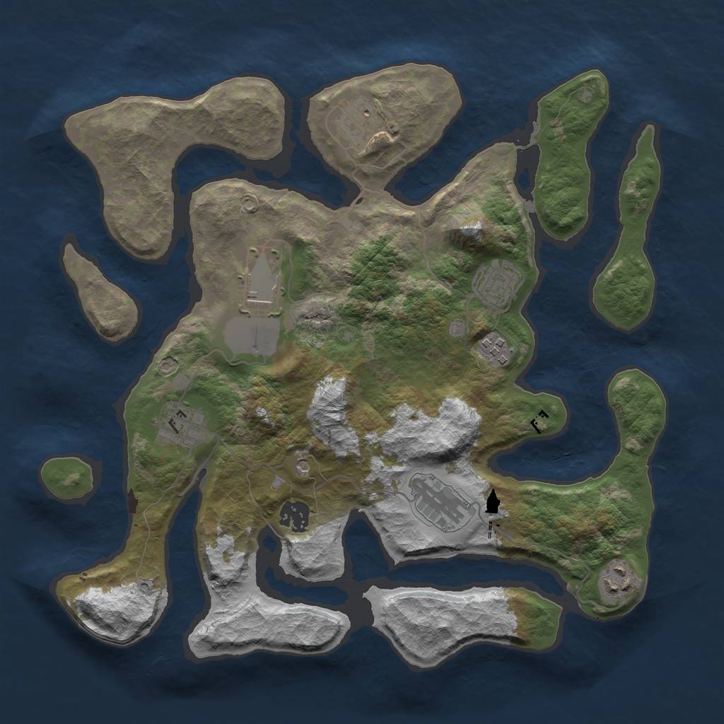 Rust Map: Barren, Size: 3500, Seed: 23721, 11 Monuments