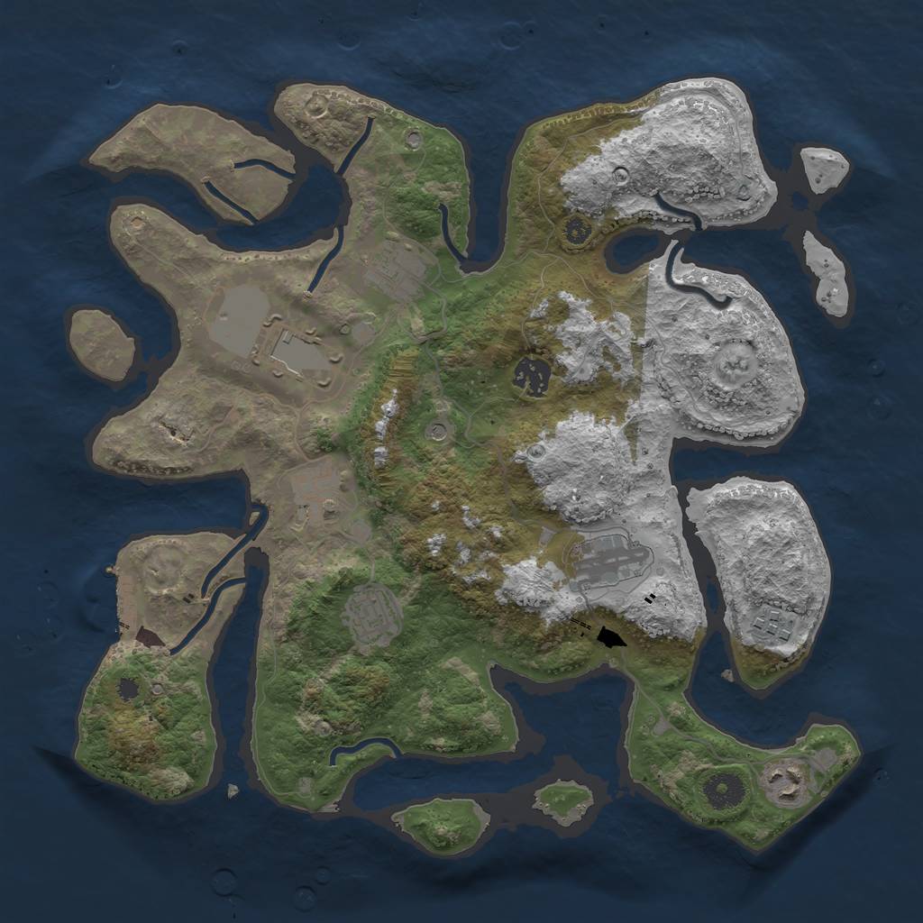 Rust Map: Procedural Map, Size: 3600, Seed: 1040263116, 12 Monuments