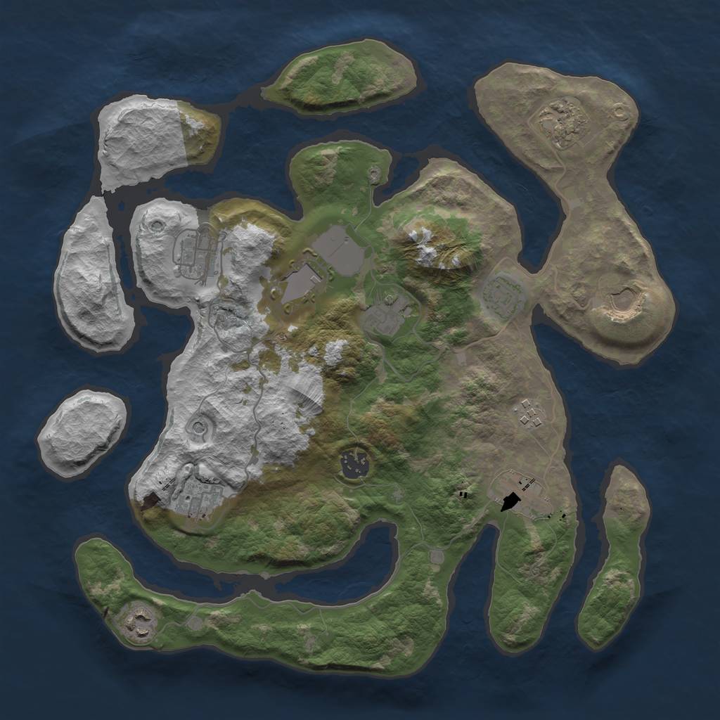 Rust Map: Barren, Size: 3700, Seed: 1413880429, 14 Monuments