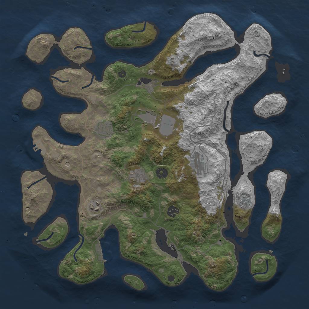 Rust Map: Procedural Map, Size: 4000, Seed: 828021, 12 Monuments