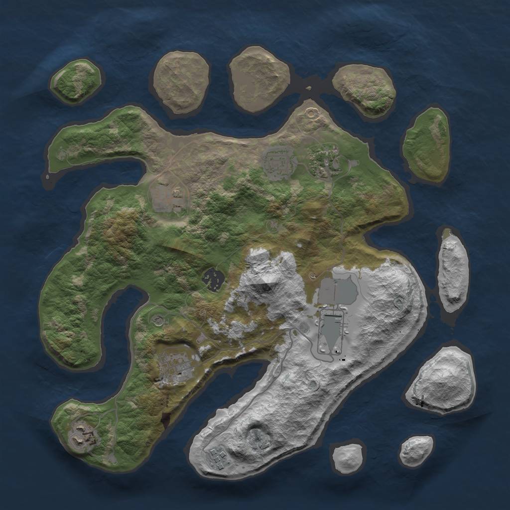 Rust Map: Barren, Size: 3500, Seed: 35231256, 11 Monuments