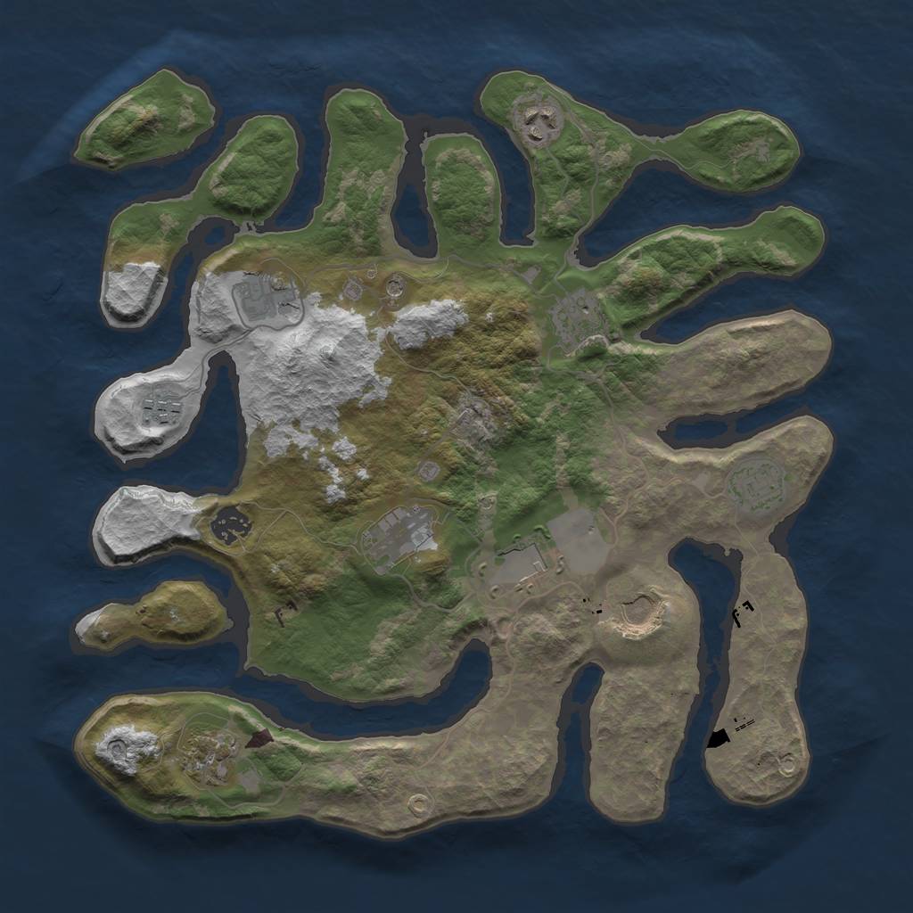 Rust Map: Barren, Size: 3700, Seed: 2047726711, 13 Monuments