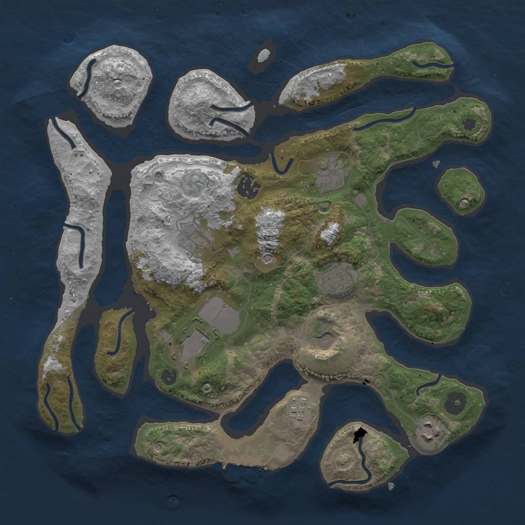 Rust Map: Procedural Map, Size: 3500, Seed: 1125099976, 12 Monuments