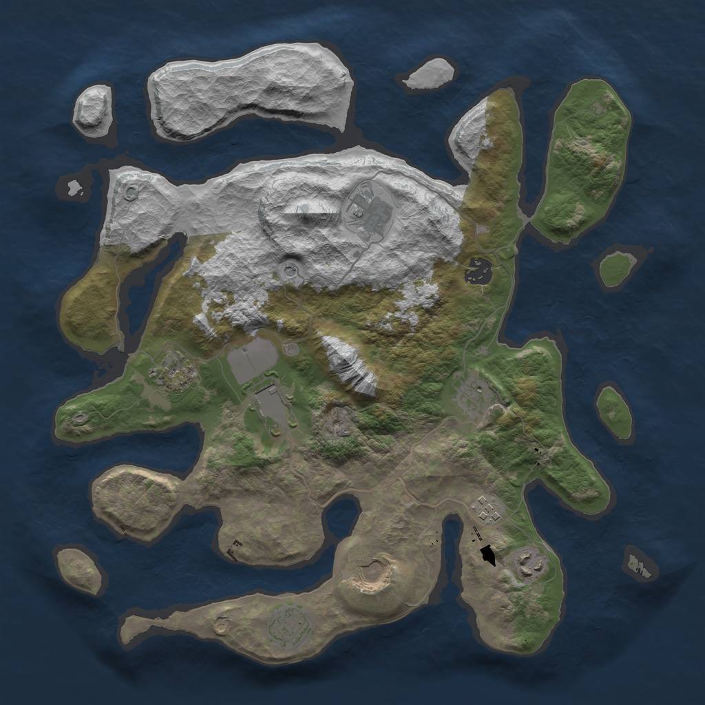 Rust Map: Barren, Size: 3750, Seed: 22, 12 Monuments