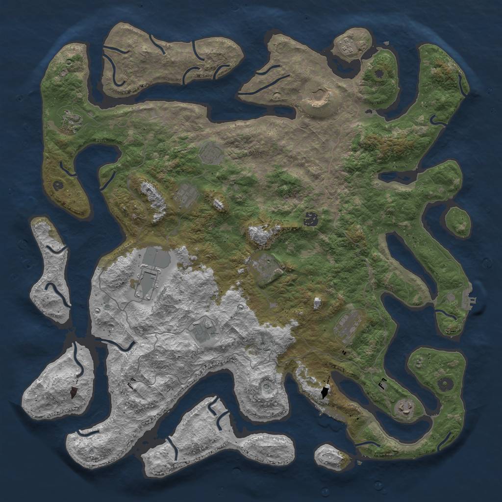 Rust Map: Procedural Map, Size: 5000, Seed: 999999, 16 Monuments