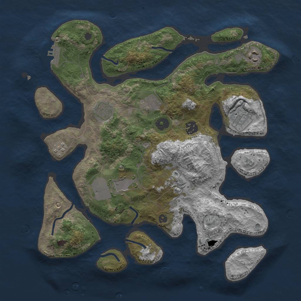 Rust Map: Procedural Map, Size: 3500, Seed: 858002786, 12 Monuments