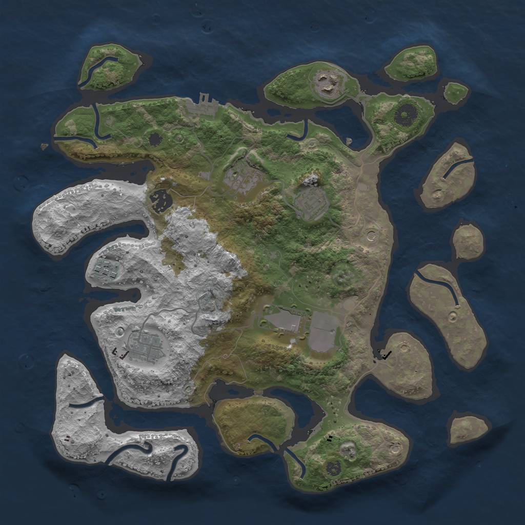 Rust Map: Procedural Map, Size: 3500, Seed: 2055082328, 11 Monuments