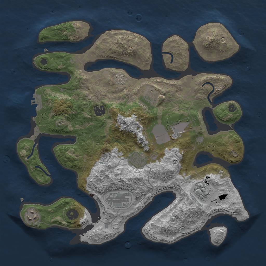 Rust Map: Procedural Map, Size: 3500, Seed: 57654, 12 Monuments