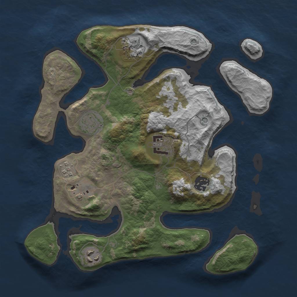 Rust Map: Barren, Size: 3000, Seed: 3332173, 10 Monuments