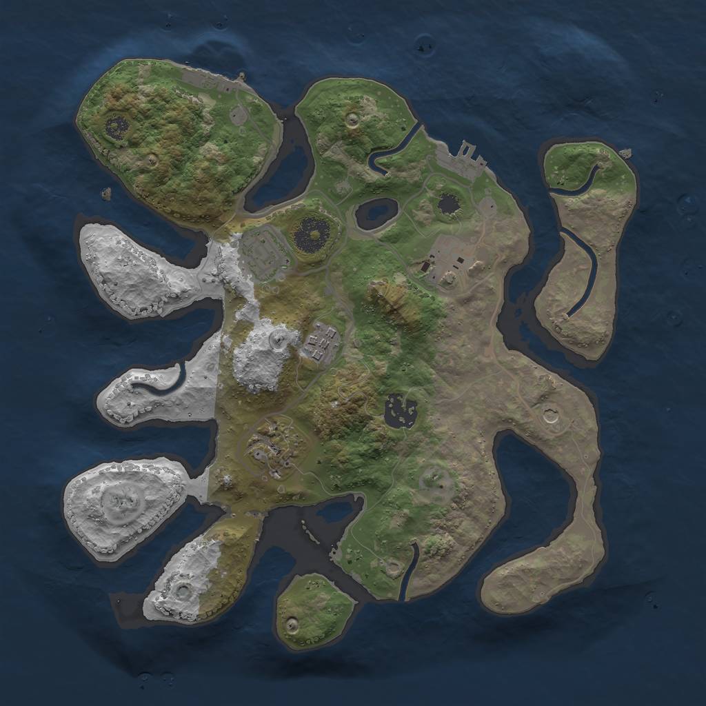 Rust Map: Procedural Map, Size: 3000, Seed: 7136, 10 Monuments