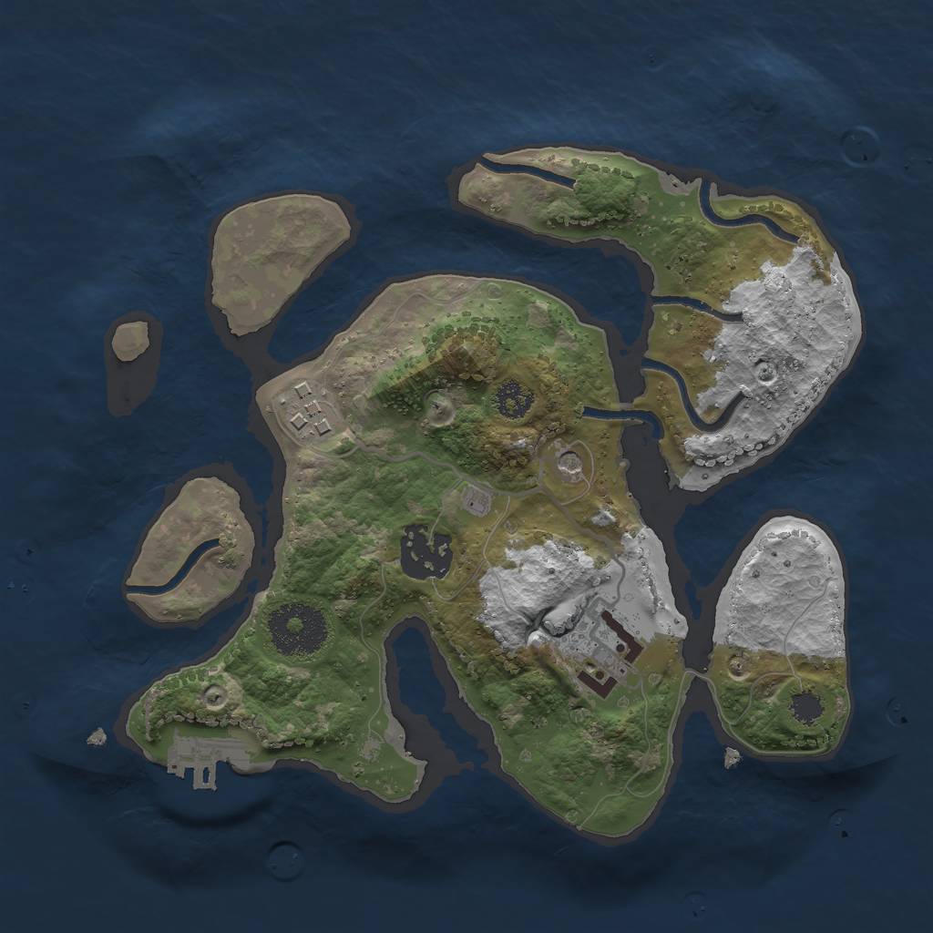 Rust Map: Procedural Map, Size: 2500, Seed: 402730410, 7 Monuments