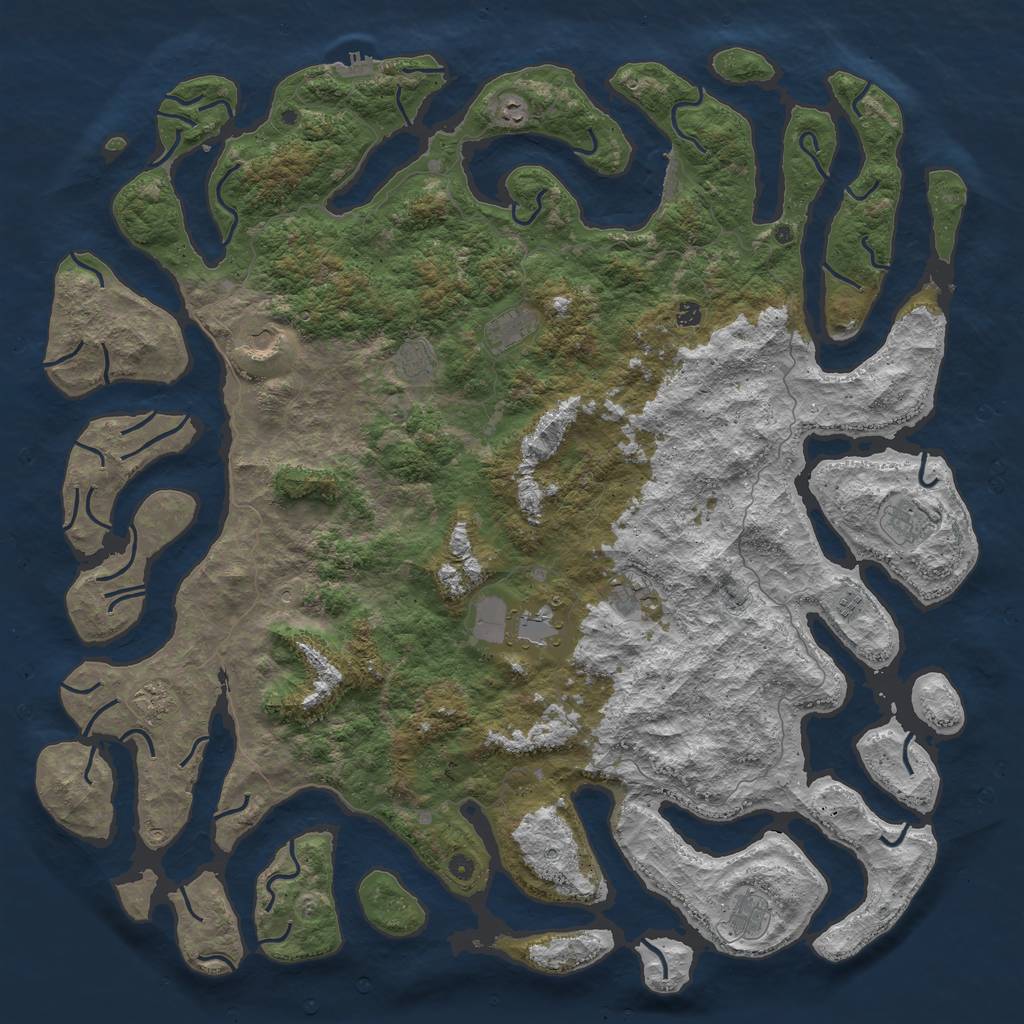 Rust Map: Procedural Map, Size: 6000, Seed: 98761234, 16 Monuments