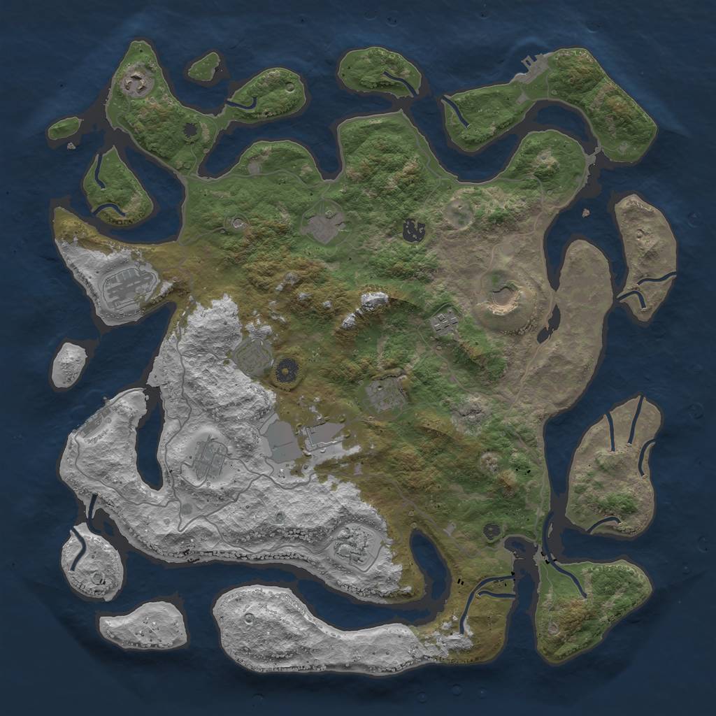 Rust Map: Procedural Map, Size: 4500, Seed: 1851369563, 16 Monuments