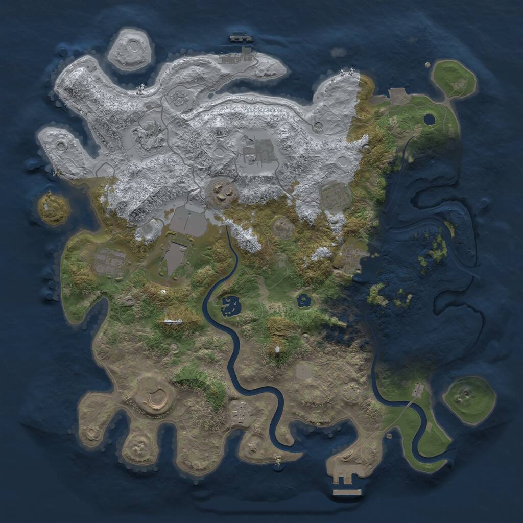 Rust Map: Procedural Map, Size: 3750, Seed: 19297126, 16 Monuments