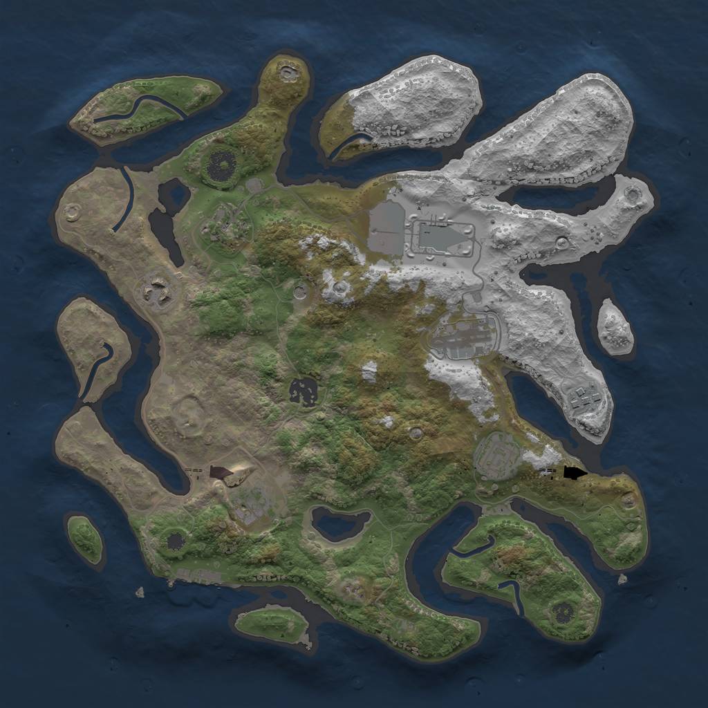 Rust Map: Procedural Map, Size: 3500, Seed: 355743, 12 Monuments