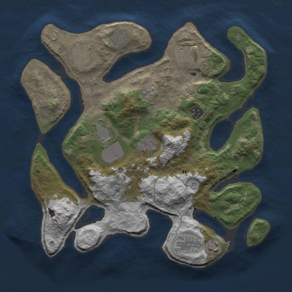 Rust Map: Barren, Size: 3500, Seed: 44231, 12 Monuments