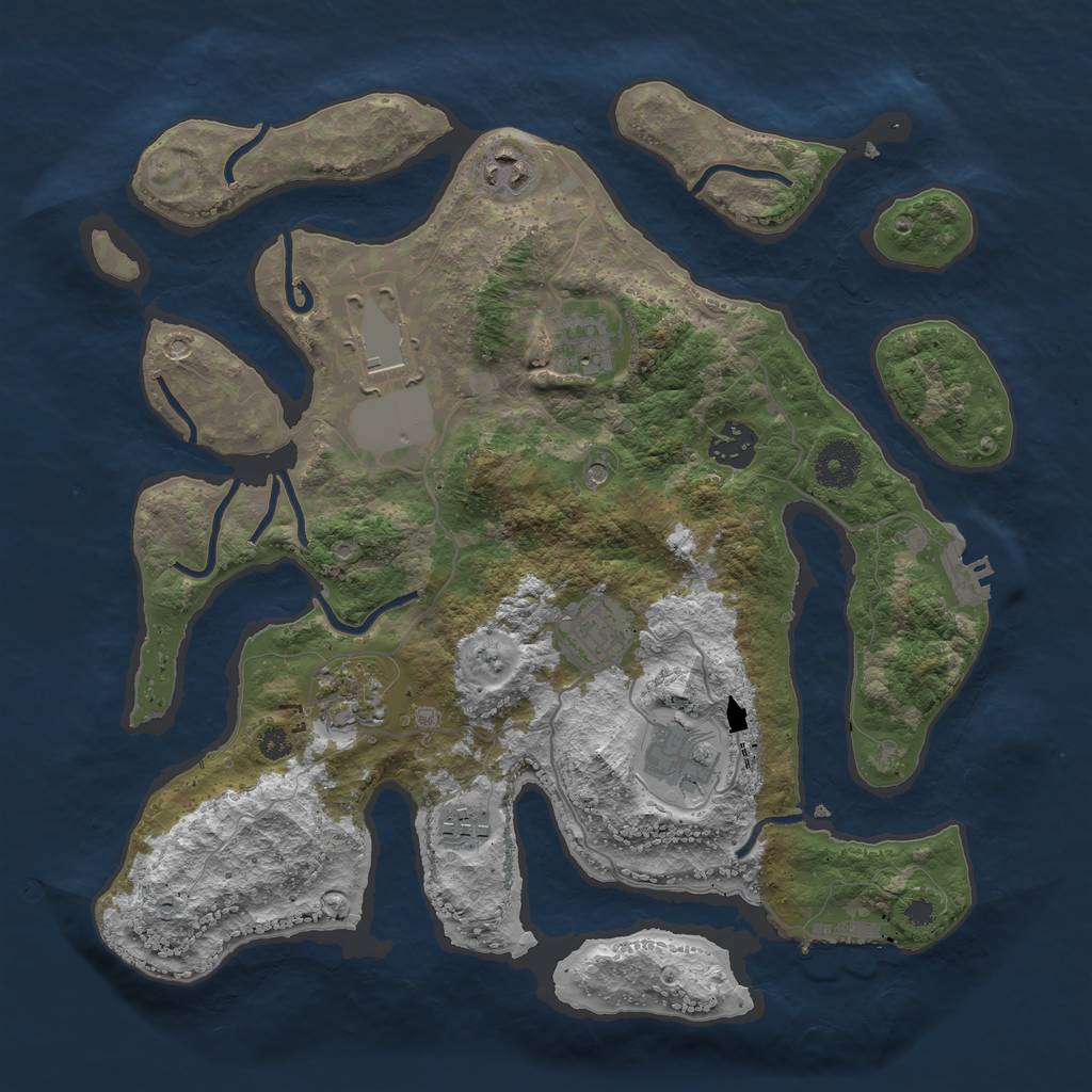 Rust Map: Procedural Map, Size: 3500, Seed: 884777010, 13 Monuments