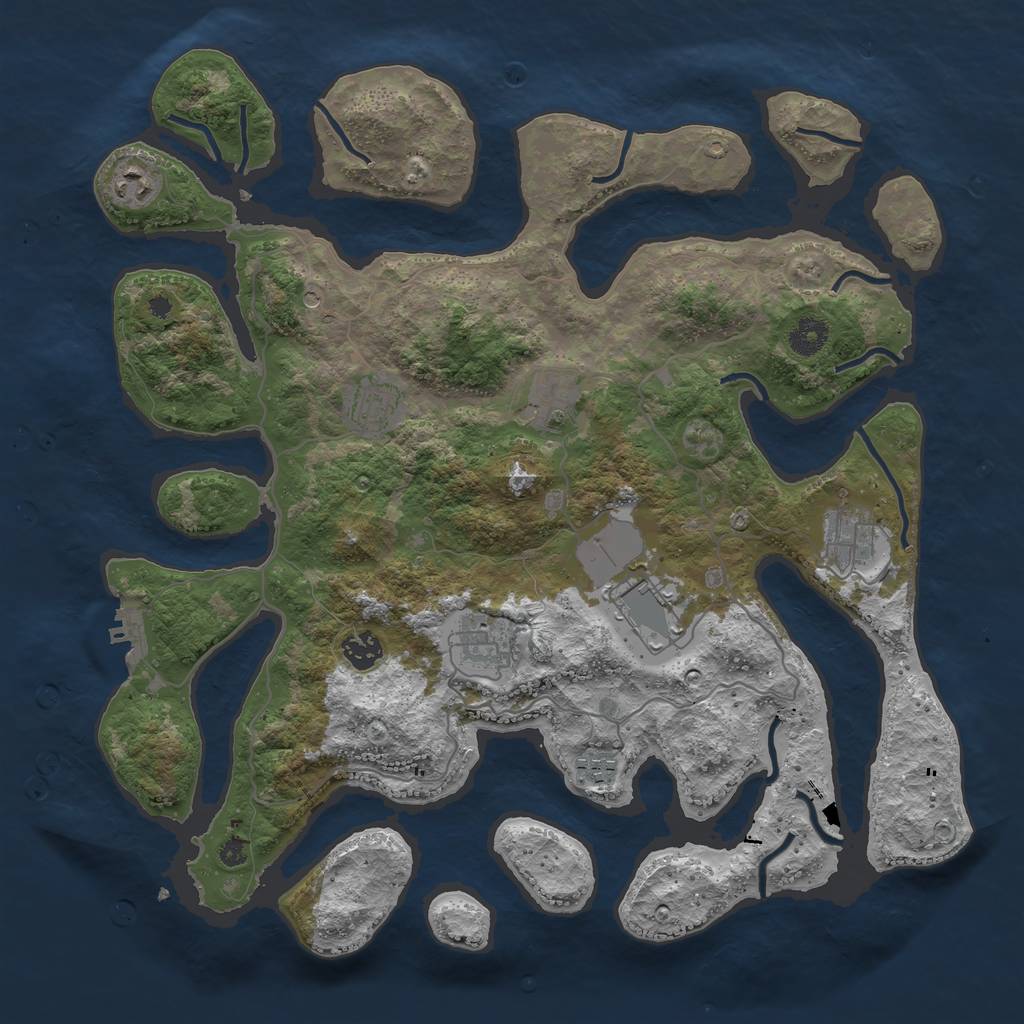 Rust Map: Procedural Map, Size: 4000, Seed: 908950, 12 Monuments