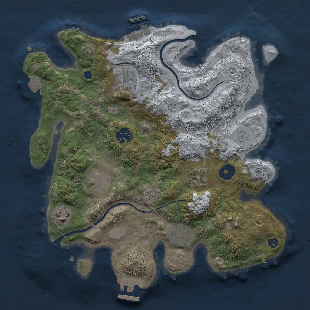 Rust Map: Procedural Map, Size: 3000, Seed: 2042193707, 12 Monuments