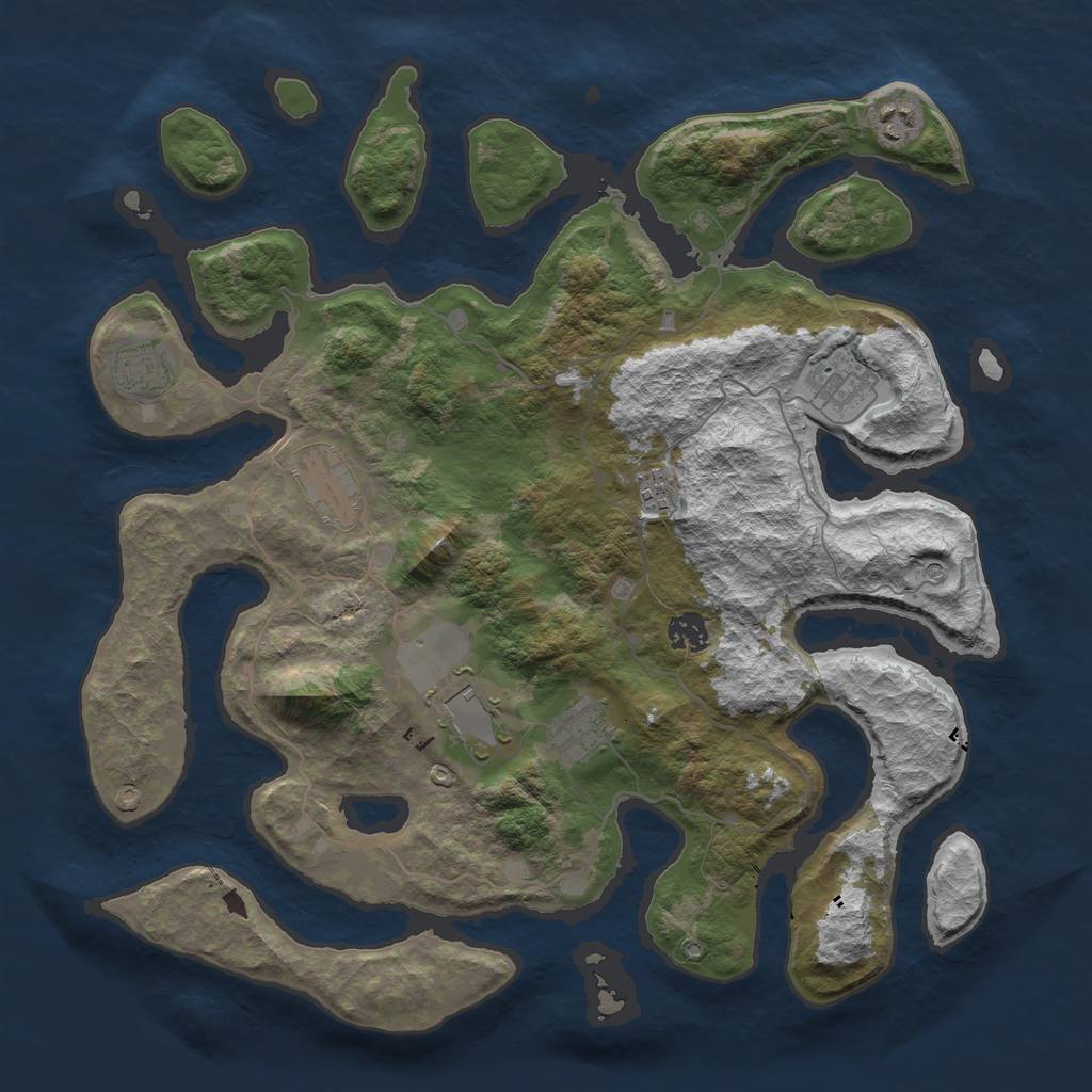 Rust Map: Barren, Size: 4000, Seed: 543532, 11 Monuments