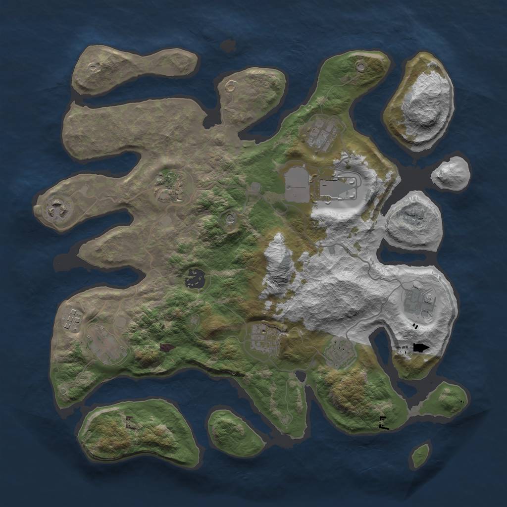 Rust Map: Barren, Size: 3700, Seed: 136777784, 13 Monuments