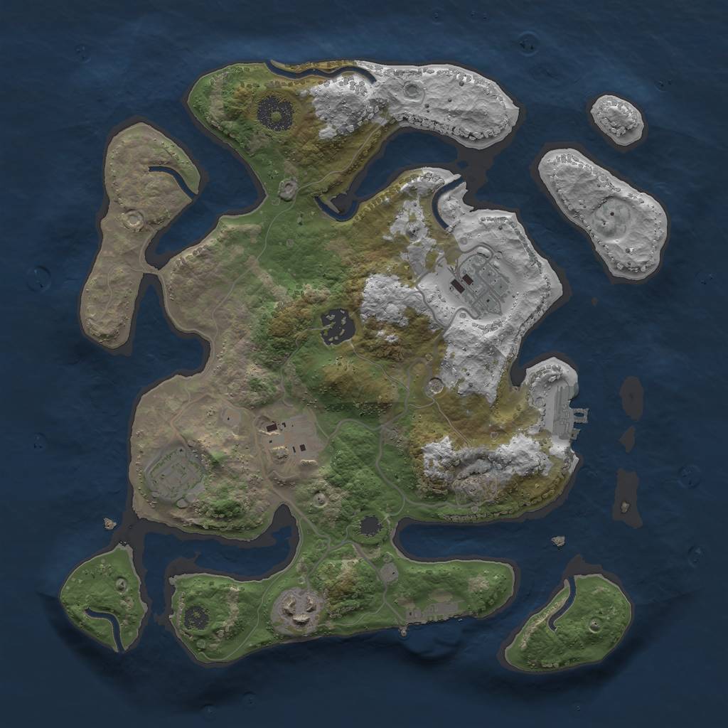 Rust Map: Procedural Map, Size: 3000, Seed: 3332173, 10 Monuments