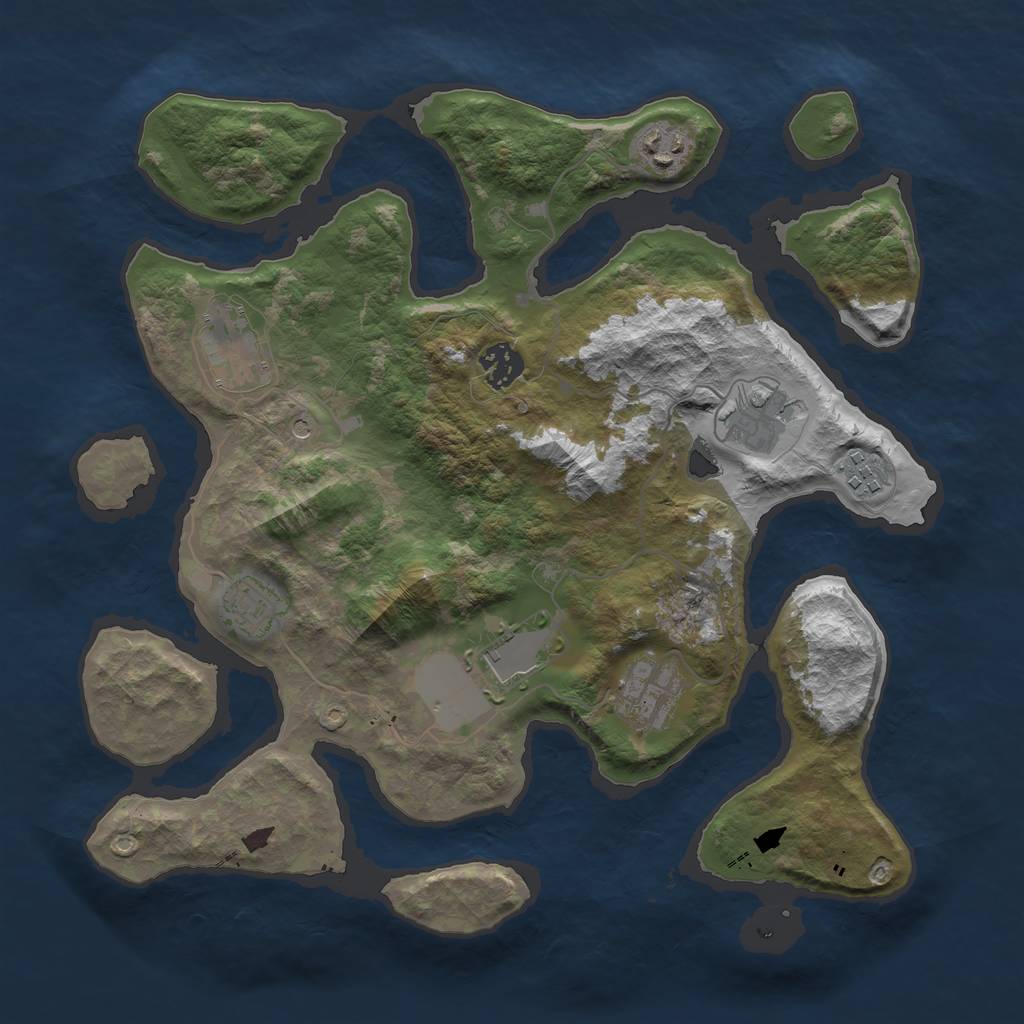 Rust Map: Barren, Size: 3500, Seed: 1833112033, 11 Monuments