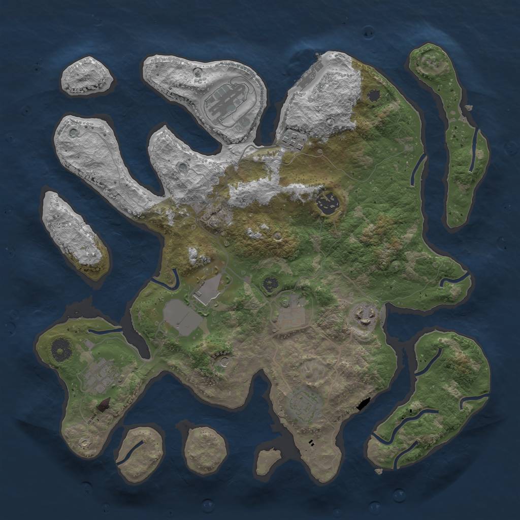 Rust Map: Procedural Map, Size: 3600, Seed: 1436720019, 12 Monuments