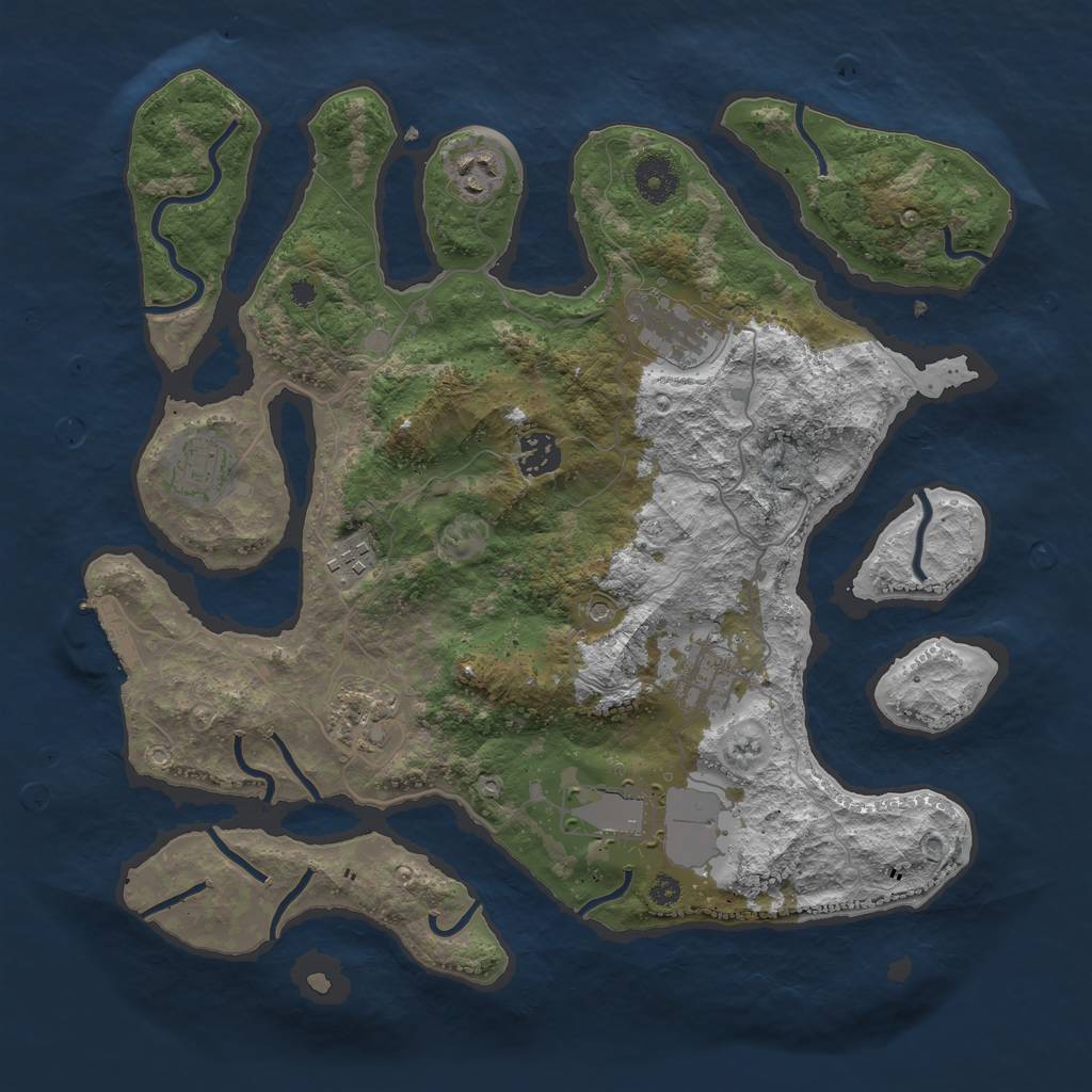 Rust Map: Procedural Map, Size: 3650, Seed: 2066348264, 12 Monuments