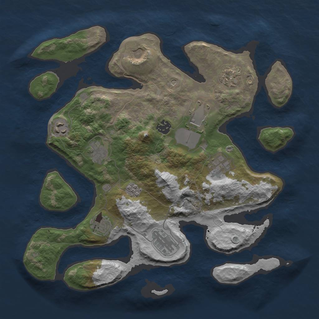 Rust Map: Barren, Size: 3500, Seed: 895404243, 13 Monuments