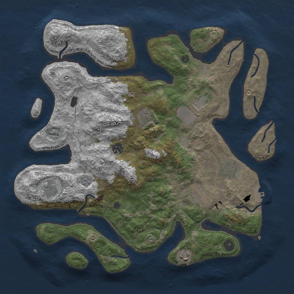 Rust Map: Procedural Map, Size: 4000, Seed: 21672777, 12 Monuments