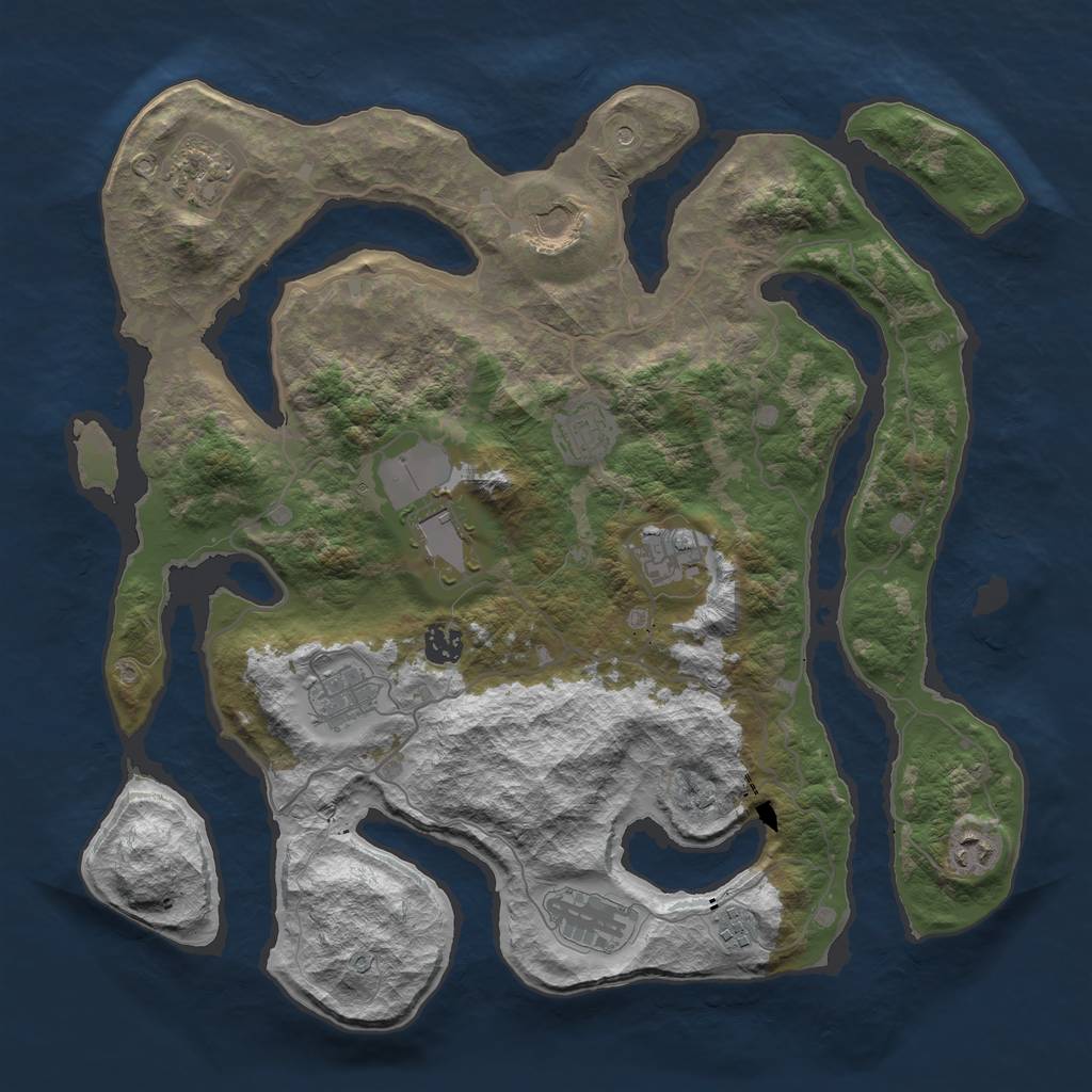Rust Map: Barren, Size: 4000, Seed: 308230873, 13 Monuments