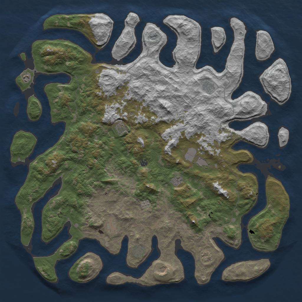 Rust Map: Barren, Size: 6000, Seed: 121315421, 14 Monuments