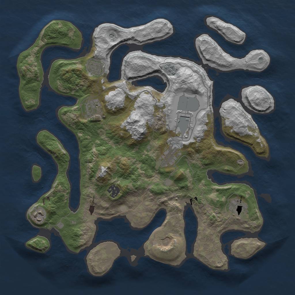 Rust Map: Barren, Size: 3700, Seed: 12312, 12 Monuments