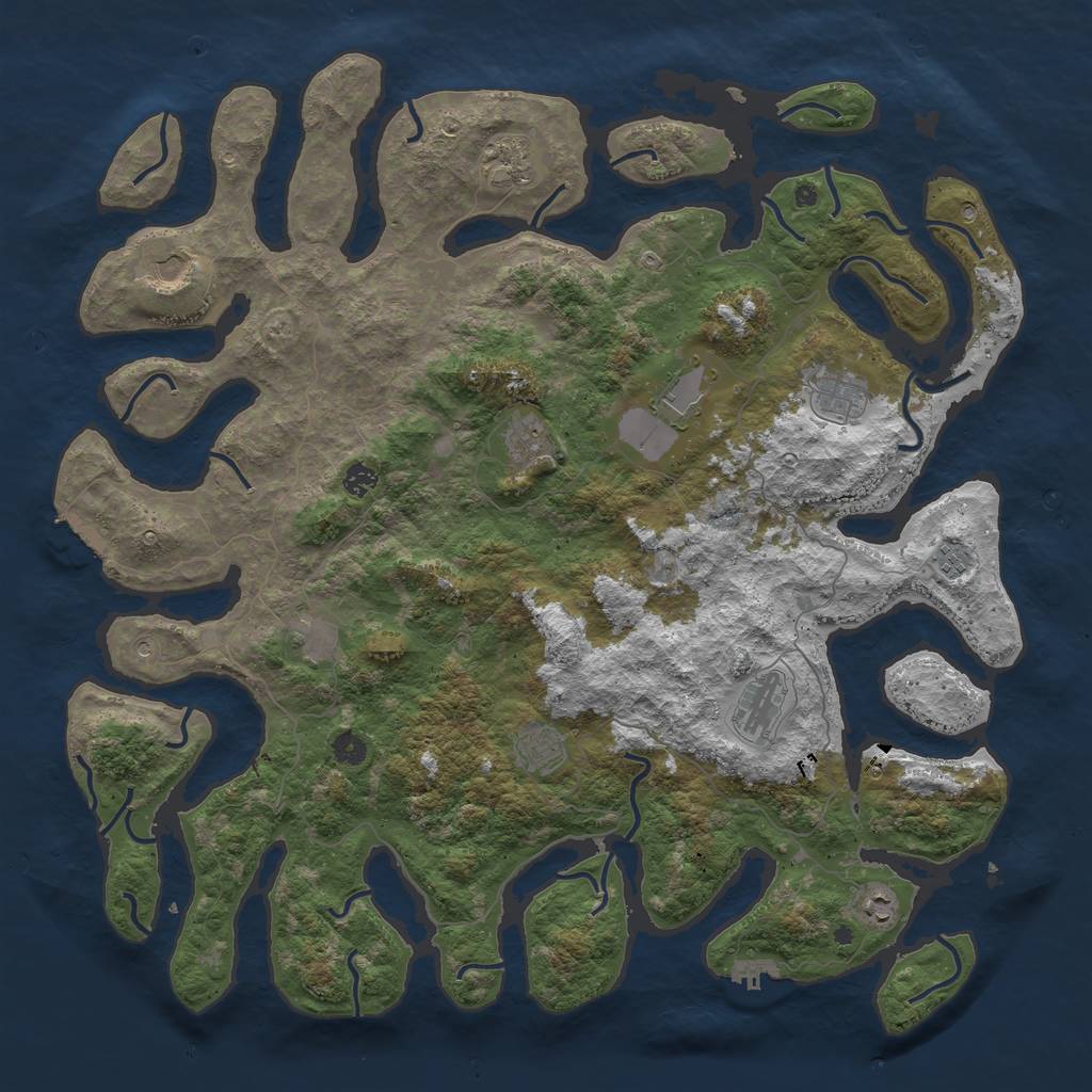 Rust Map: Procedural Map, Size: 5000, Seed: 7377, 16 Monuments