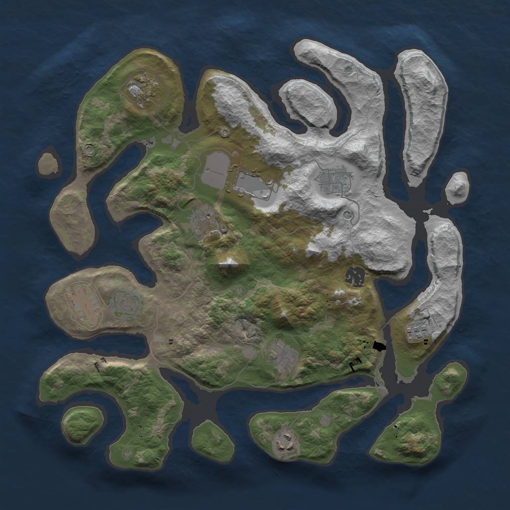 Rust Map: Barren, Size: 3750, Seed: 1344787343, 13 Monuments