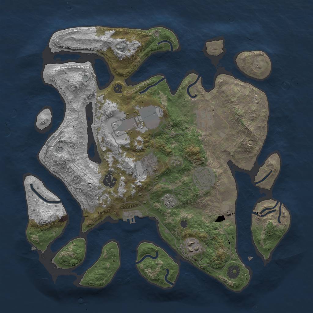 Rust Map: Procedural Map, Size: 3500, Seed: 1096201505, 11 Monuments