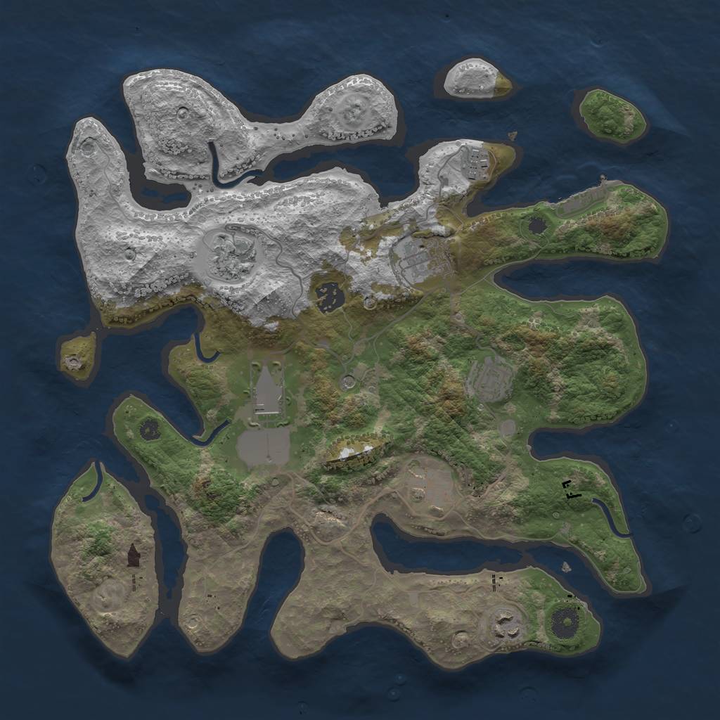 Rust Map: Procedural Map, Size: 3600, Seed: 2063522393, 12 Monuments