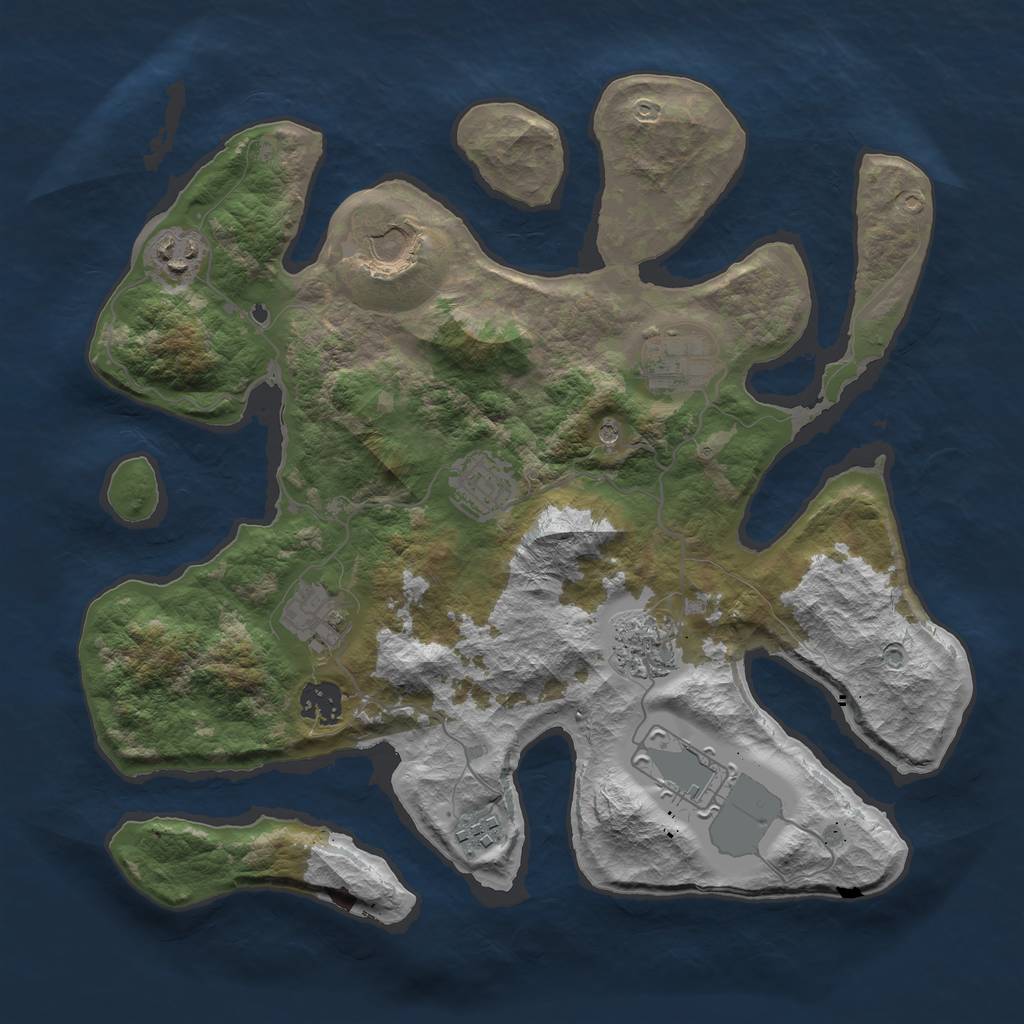 Rust Map: Barren, Size: 3500, Seed: 19161110, 12 Monuments