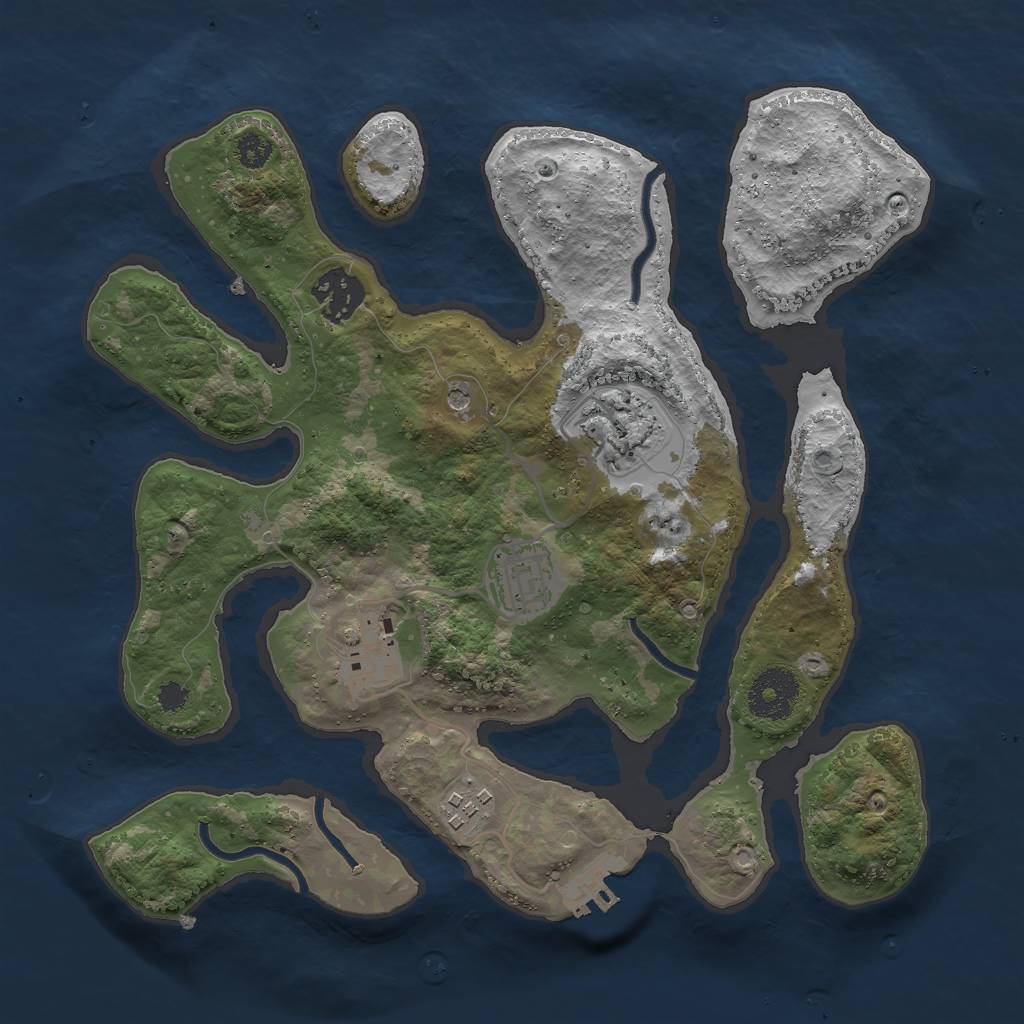 Rust Map: Procedural Map, Size: 3000, Seed: 909025, 9 Monuments