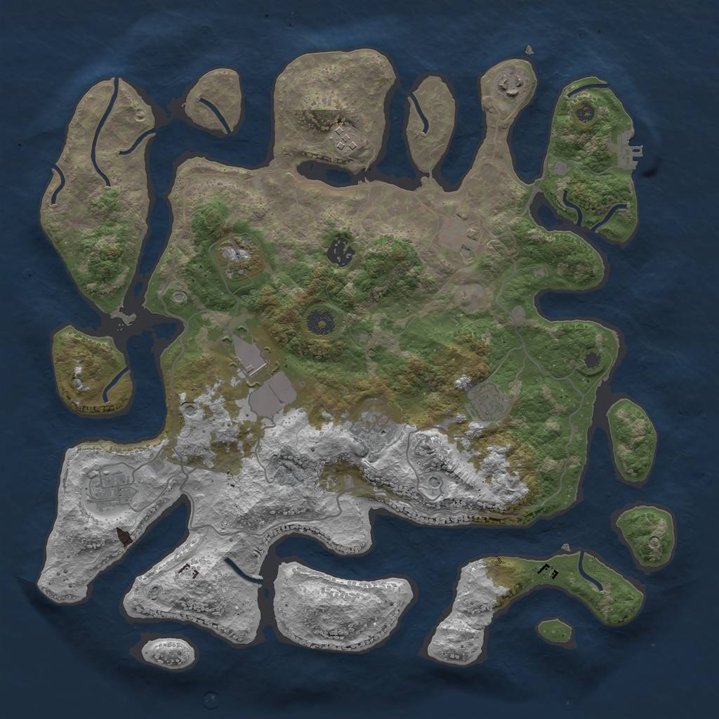 Rust Map: Procedural Map, Size: 4000, Seed: 3045, 13 Monuments