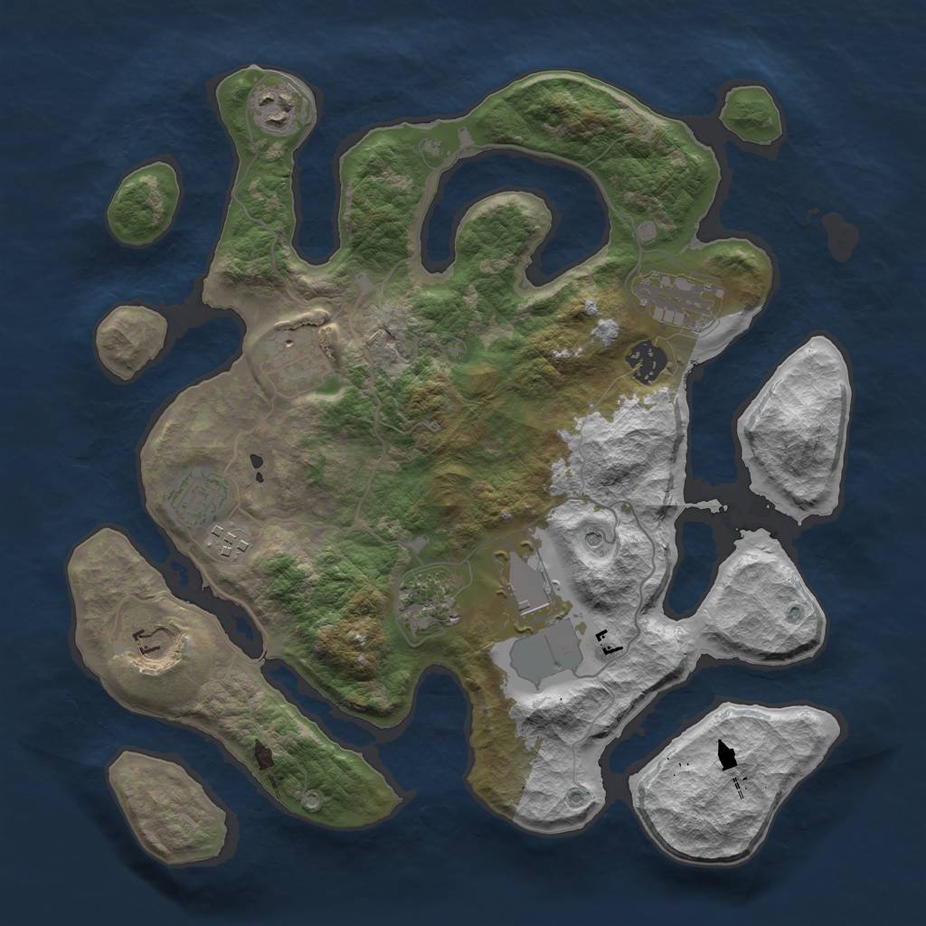 Rust Map: Barren, Size: 3501, Seed: 8426263, 12 Monuments