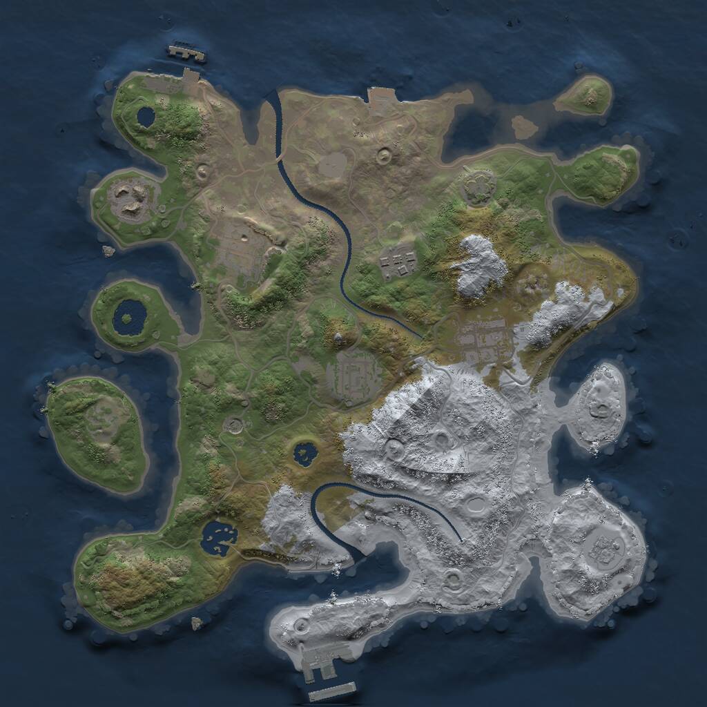 Rust Map: Procedural Map, Size: 3000, Seed: 529616, 12 Monuments