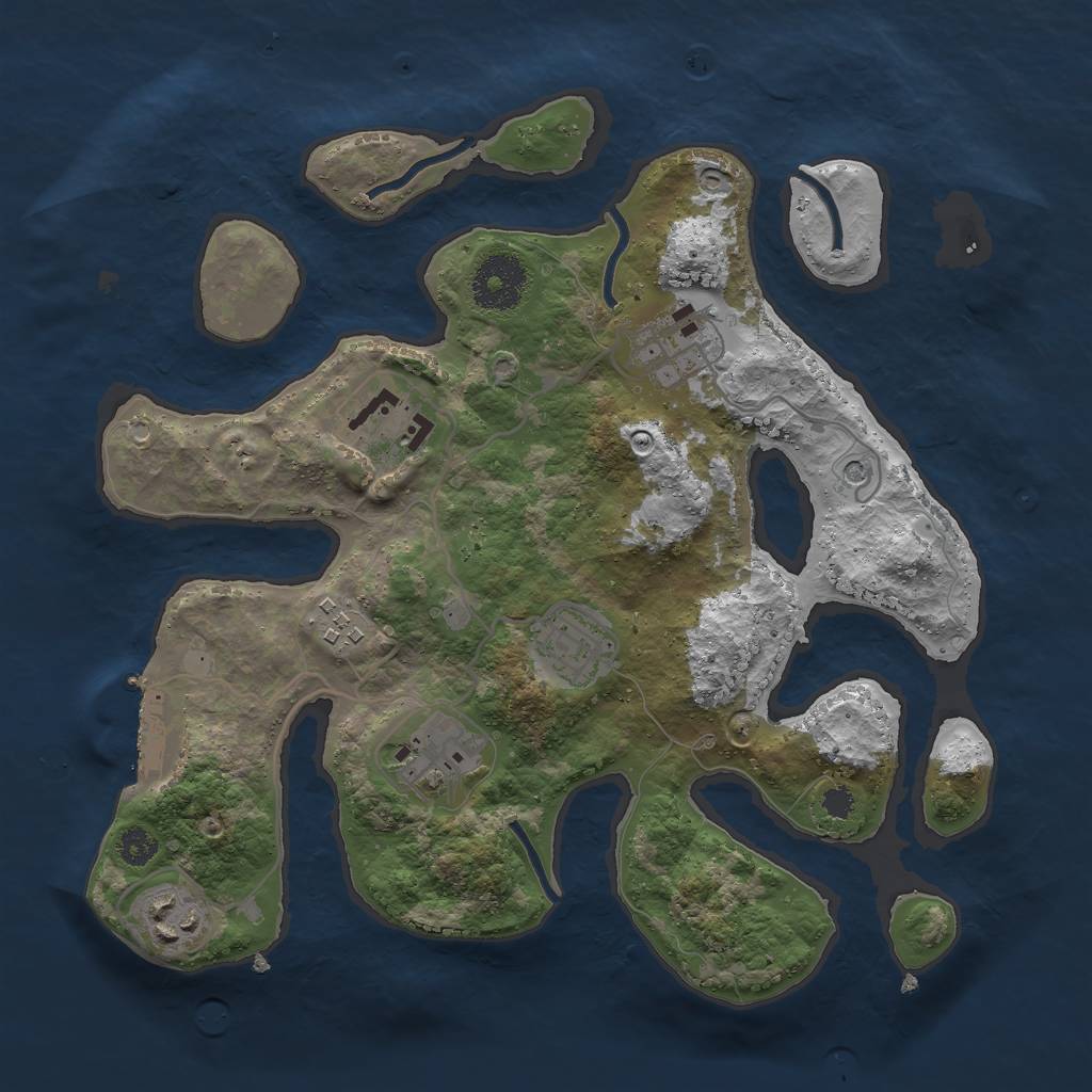 Rust Map: Procedural Map, Size: 3000, Seed: 727753, 10 Monuments