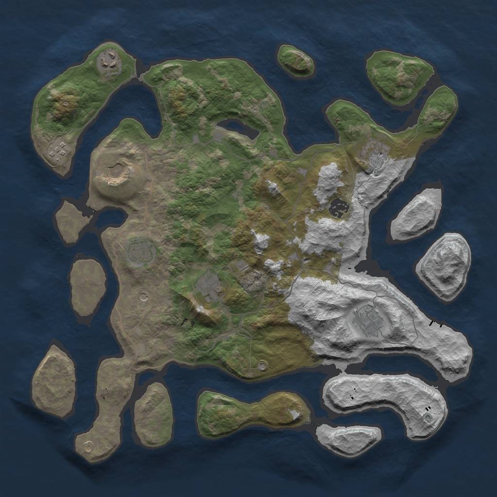 Rust Map: Barren, Size: 4000, Seed: 619631715, 11 Monuments