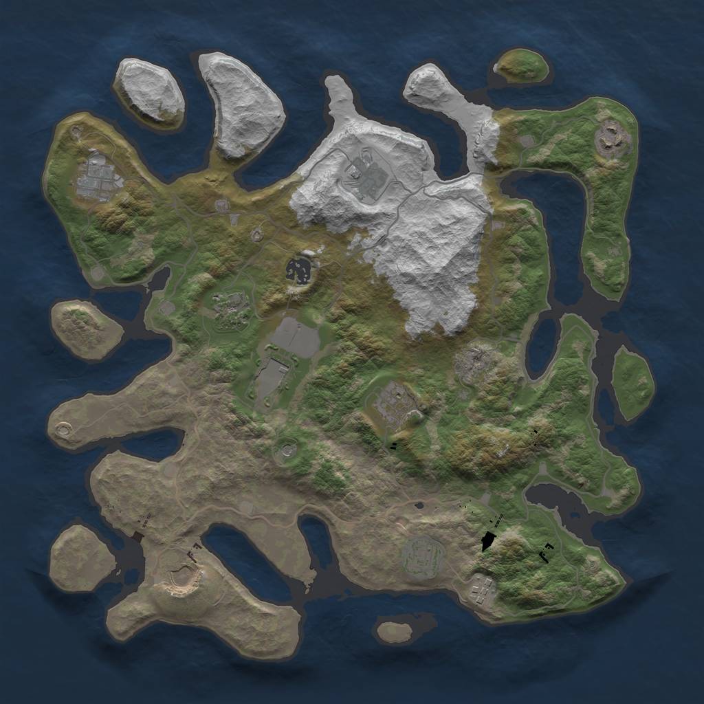 Rust Map: Barren, Size: 4000, Seed: 444, 13 Monuments