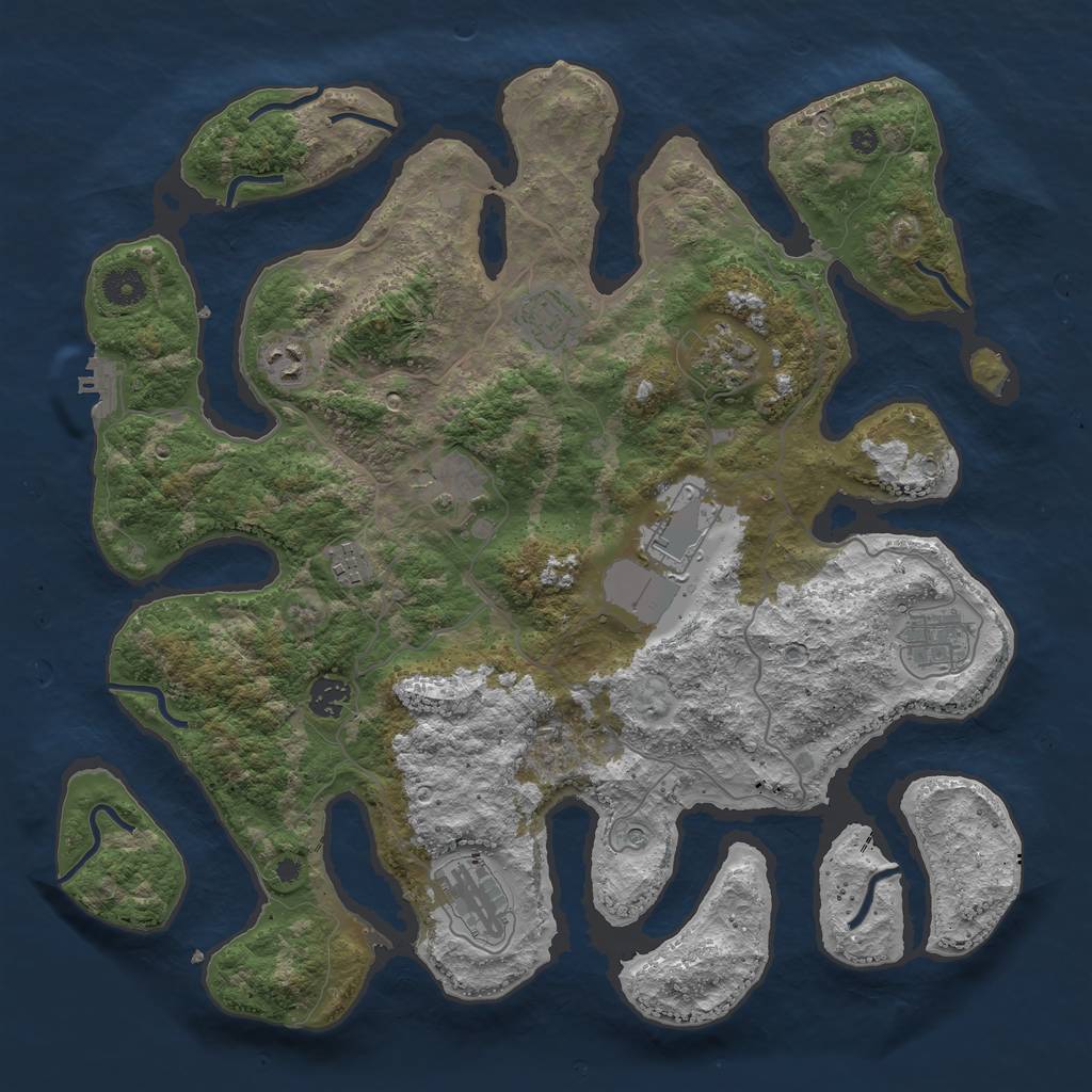 Rust Map: Procedural Map, Size: 4000, Seed: 1026072653, 13 Monuments