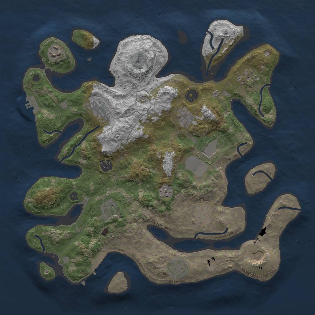 Rust Map: Procedural Map, Size: 3750, Seed: 605023353, 16 Monuments