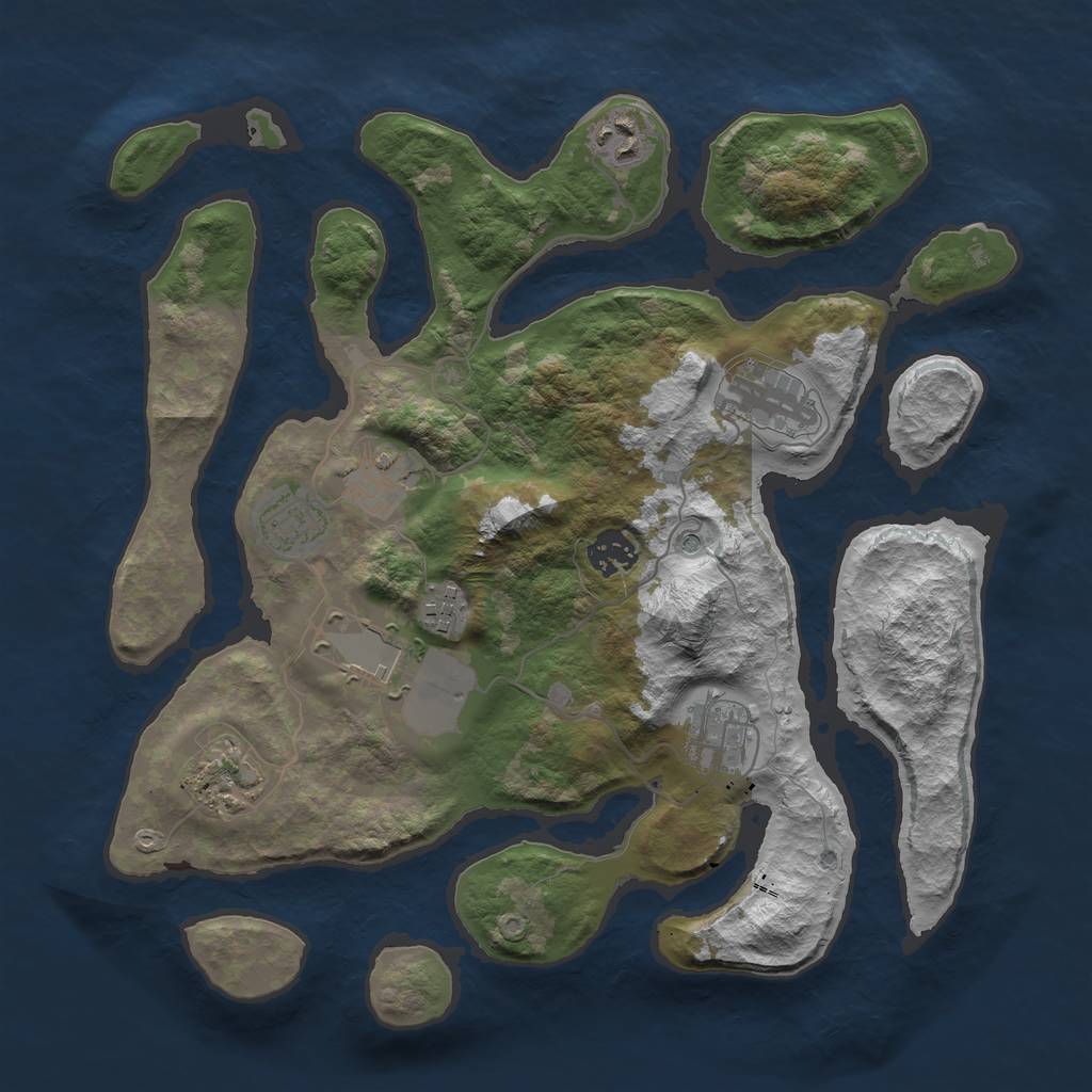 Rust Map: Barren, Size: 3500, Seed: 1000807, 12 Monuments