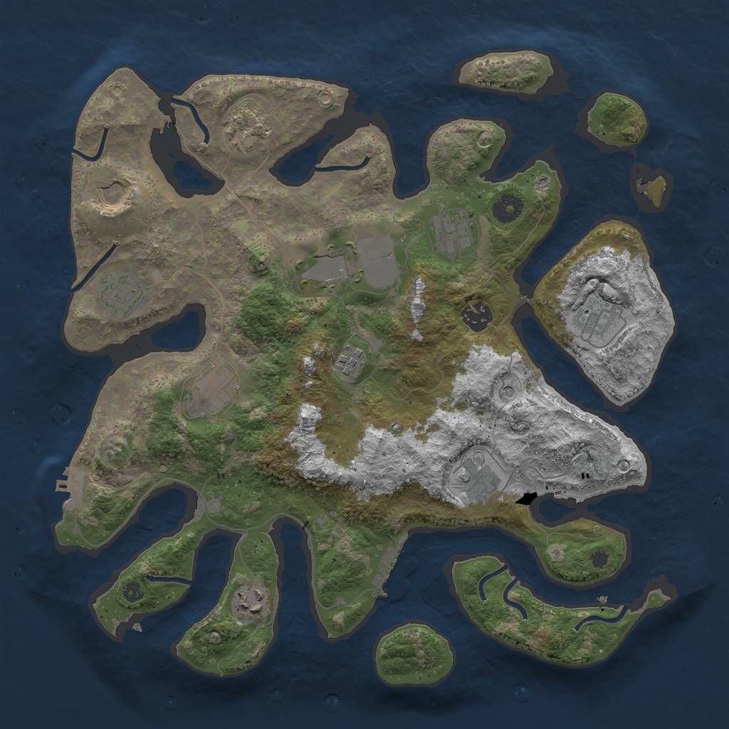 Rust Map: Procedural Map, Size: 3750, Seed: 664435175, 16 Monuments